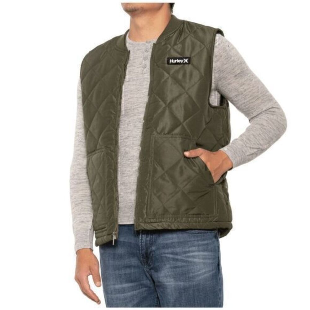 Hurley Mens Green Quilted Water Resistant Malone Sherpa Lined Jacket Vest Size S